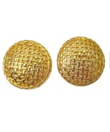 Vintage Woven Basket Round Gold Plated Earrings Pierced Stud 80&#39;s Statement - £12.69 GBP