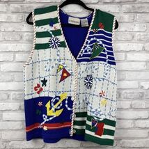 Donnkenny Ocean Sailing Sweater Vest Women's Knitted Size Large Nautical - $29.18