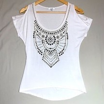 Cache White Cold Shoulder Shirt Women’s XS Embellished Blouse Top Neutral - £24.17 GBP