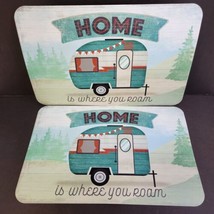 Pair Vinyl Placemats Camper Home Is Where You Roam Reversible Lot 2 Made In USA - £6.02 GBP