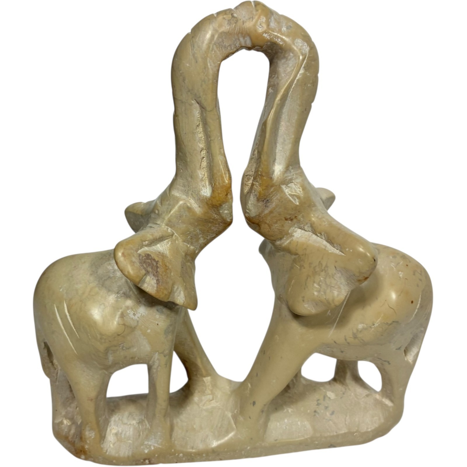 kissing elephants hand carved from ivory colored soapstone by craftsman of kenya Item image 6