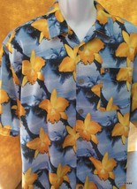 Hawaiian Shirt Men&#39;s Quiksilver  100% Poly Large Yellow Orchids - $15.84