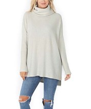 MSRP $25 Zenana Bone Waffle-Knit Cowl Neck Side-Slit Sweater Bone Size Small - £8.79 GBP