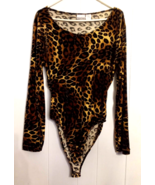 Newport News Leopard Print Bodysuit VTG Velour Stretch Knit Snap Crotch ... - $29.64