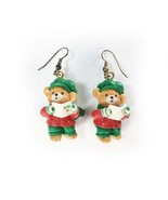 Caroling Teddy Bears Christmas Holiday Dangle Earrings Red Green Noel An... - £11.78 GBP