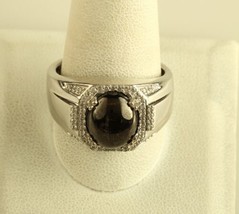 Sterling Silver 925 Platinum Plated STS Marked Oval Black Shungite Zircon Ring - $64.35