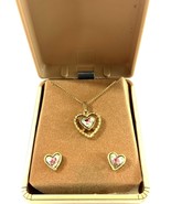 Vintage Gold Crown Heart Necklace &amp; Earrings Set French Cloisonné Floral... - $29.95