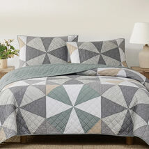 Origami Pieced Prairie Patchwork 3-pc Quilt Set, Gray/White, QUEEN / SUP... - $44.50