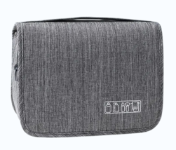 A hanging travel organizer designed for storing toiletries and cosmetics. - $11.90