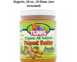 TEDDIE: Peanut Butter Chunky Organic, 16 oz , (3 Glass Jars Included) - £18.93 GBP