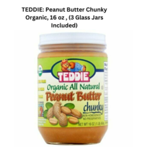 TEDDIE: Peanut Butter Chunky Organic, 16 oz , (3 Glass Jars Included) - £18.78 GBP