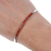 6.5&quot; Vintage Zuni Sterling Coral channel inlay cuff bracelet - £107.87 GBP