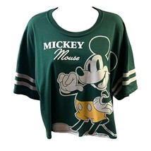 Disney Shirt Mickey Mouse Green White Crop XL Short Sleeve Stripes Souvenir - £18.35 GBP