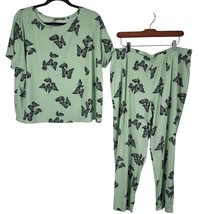 Any Body Pajama Set LP Womens Green Butterfly Print Cap Sleeve 2 Piece Sleepwear - £13.14 GBP
