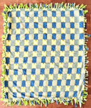 Soft Fleece Blanket Lap Sofa Throw Blue Green Yellow FUMC Love Knots 51&quot; x 42&quot; - £22.93 GBP