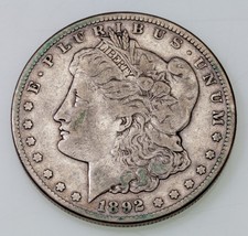 1892-CC $1 Silver Morgan Dollar in Fine Condition, Natural Color - £242.67 GBP