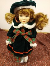 Christmas Porcelain Doll Plaid Dress, Brown Hair,  Green Eyes, simba toys - £9.52 GBP