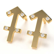 Sagittarius Zodiac Sign Diamond Earrings In Solid 14k Yellow Gold - £200.73 GBP