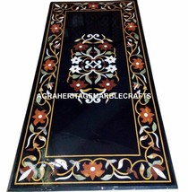 Black Marble Dining Center Table Top Rare Inlaid Mosaic Art Outdoor Decor - £2,551.14 GBP