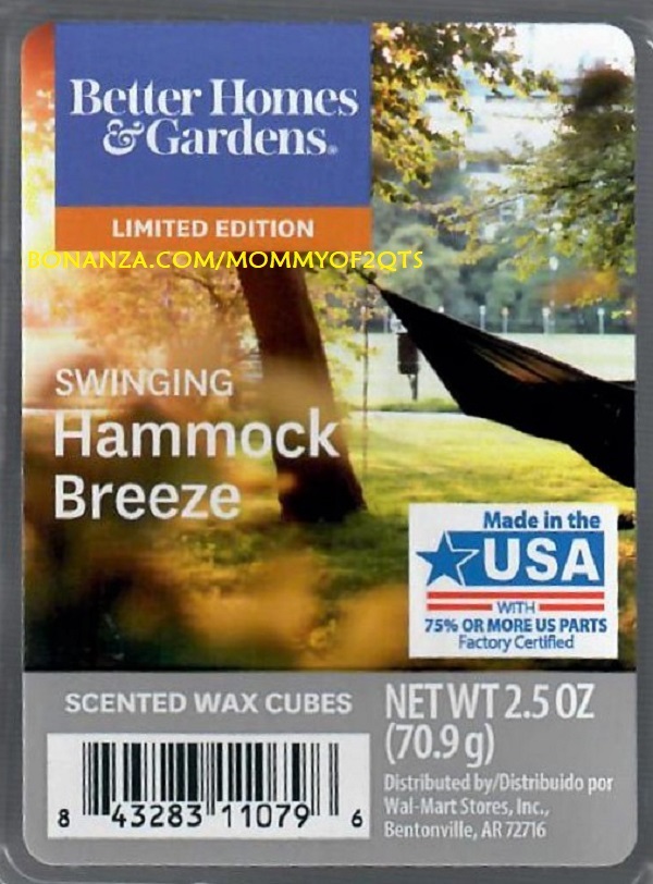 Primary image for Swinging Hammock Breeze Better Homes and Gardens Scented Wax Cubes Tarts Melts