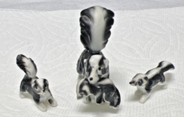 3pc Mini Skunk Mom Babies Miniature Bone China Animal Critter Vintage Japan - $20.12 CAD