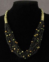 Vintage Ethnic Estate Jewelry Brass Black Seed Bead Olive Green Orange N... - $19.76