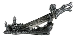 Fantasy Skull Bones Letter Opener Dagger With Gothic Dragon Castle Base Stand - £24.20 GBP