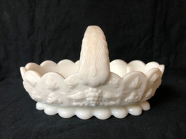 Westmoreland basket milk glass grapes split handle vintage white - $13.85