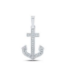 Sterling Silver Womens Round Diamond Anchor Nautical Pendant 1/12 Cttw - £87.84 GBP