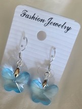 Aqua/Blue ~ Resin ~ Butterfly Earrings ~ Silver Alloy ~ 1.5&quot; Dangle Earring - £11.96 GBP