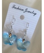 Aqua/Blue ~ Resin ~ Butterfly Earrings ~ Silver Alloy ~ 1.5&quot; Dangle Earring - $14.96