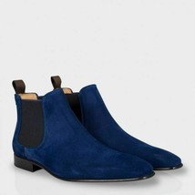 Handmade Blue Chelsea Jumper Slip On Derby Toe High Ankle Suede Leather Boots - £128.28 GBP+