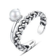 Creative S925 Silver Open Ring with Fresh Water Pearl SR0219 - £9.19 GBP