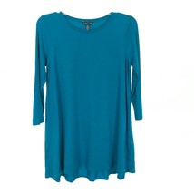 NWT Women Size XS Eileen Fisher Teal Blue Fine Tencel Jersey Crew Neck Tunic Top - £43.66 GBP