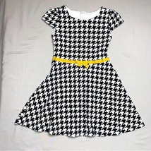 Gymboree Dress Girls 7 houndstooth black white yellow spring Easter preppy - £17.22 GBP