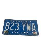 Vintage 1991 Michigan License Plate Great Lakes Blue # 823 YWA Man Cave Decor - £9.64 GBP