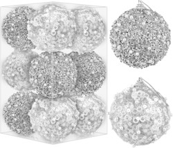 12 Pieces Foam Christmas Ball Ornaments 2.75 Inches Silver Shatterproof ... - £32.45 GBP