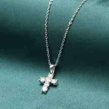 1.20 Ct Round Cut Natural Moissanite Cross Pendant Necklace 925 Sterling Silver - £107.12 GBP