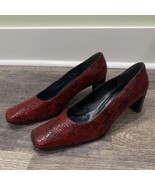 Stuart Weitzman Red Snake Leather Ladies Pumps Square Toe Block Heel Siz... - £23.63 GBP