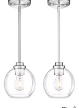 Set Of 2 Globe Pendant Lights Fixtures Modern Brushed Nickel clear Glass... - $907.37 MXN