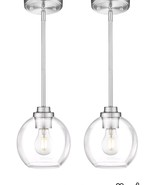Set Of 2 Globe Pendant Lights Fixtures Modern Brushed Nickel clear Glass... - $907.37 MXN