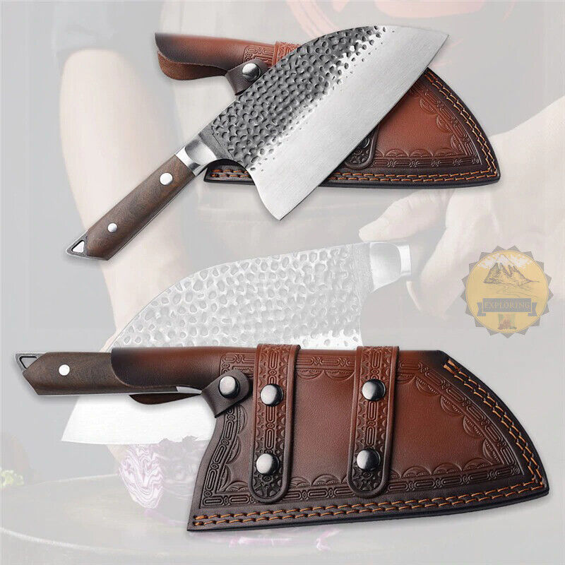 HANDMADE FORGED 5CR15MOV STEEL KITCHEN CHOPPING CLEAVER KNIFE BUTCHER CH... - $67.32