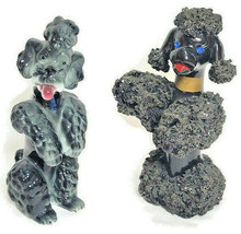 2 Miniature Poodle Puppy Dogs Bone China Black Vintage Figurines   - $29.55