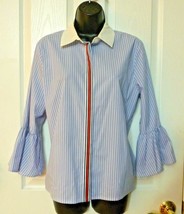 Want &amp; Need Womens Blue &amp; White Striped Placket Blouse  Size L Large NEW - £12.59 GBP