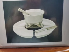 NEW IN BOX PORCELAIN Fondue Set for Four Includes Forks, Plates,Warmer a... - £16.53 GBP