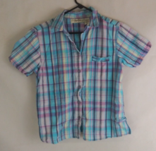 Angelique Women&#39;s Blue &amp; Pink Button-Up Shirt Size PM 100% Cotton - £8.36 GBP
