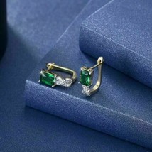 2.75CT Green Emerald and Diamond Hoop Earrings For Women 14K Yellow Gold Finish - £93.38 GBP