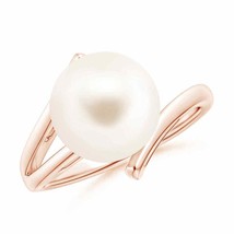 ANGARA Solitaire Freshwater Pearl Bypass Split Shank Ring for Women in 14K Gold - £390.15 GBP