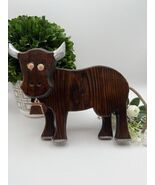 Rustic Hand Carved Wooden Bull Figurine 8” Farmhouse Decor Silver Horns ... - $21.29