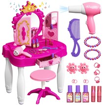 Toddler Makeup Table With Mirror And Chair, Kids Makeup Vanity Set With ... - $109.99